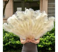 Un paio di soffici piume di struzzo gialle per feste di carnevale, matrimoni, spettacoli di danza del ventre, decorazioni fai da te, ventaglio a pennacchio, 100 cm, giallo avorio, 1 pezzo, mano sini