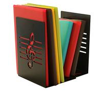 Un paio di supporti reggilibri in metallo nero, con nota musicale, creativi, di tendenza per bambini, amanti della musica, decorazione di casa e ufficio Nero