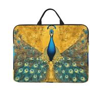 Un pavone che allarga la coda con uno sfondo giallo Notebook Custodia per il trasporto con maniglia Laptop 14 Pollice Manicotto Del Computer Per Le Donne Uomini Copertura Imbottita Borsa Del Computer