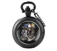 Un pezzo di lupi sotto la luna orologio da tasca al quarzo uomo donna ciondolo collana orologio regalo, Le Noir