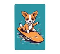 Un Piccolo Cane Sta Facendo Surf Targa In Metallo Retrò Cartelli Metallo Divertente Poster Metal Per Bagno Cafe Cucina