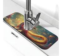 Un piccolo drago dorato lavello paraspruzzi tappetino per rubinetto, rubinetto della cucina, ventosa per rubinetto del rubinetto, vassoio raccogli gocce vassoio per asciugare il bagno (38,1 x 14 cm)