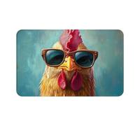 Un piccolo gallo che indossa occhiali da sole con simboli naturali, stampa nera, 1 pezzo, asciugamano da spiaggia in velluto effetto pelle di pesca ad asciugatura rapida, oversize, 140 x 60 cm, per