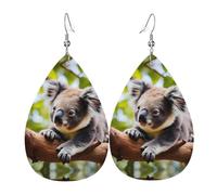Un piccolo koala orecchini in pelle stampata a doppia faccia int e forma di gocce d'acqua, creativo, leggero e romanzo, colori vivaci e vivaci.