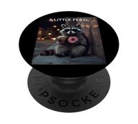 Un piccolo procione selvaggio ama le ciambelle e il caffè freddo PopSockets PopGrip Adesivo