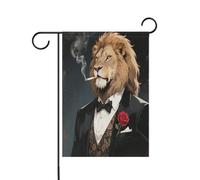 Un potente leone d'oro giardino bandiera set stagionale felice anno nuovo banner per la decorazione del patio 12x18 doppio lato