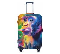 Un Primate colorato con una scimmia che trasporta una tazza di caffè elastico da viaggio valigia protettore, stampa valigia copertura per bagagli antigraffio, Nero , S
