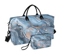 Un primo piano di un modello astratto marmorizzato grande borsone da viaggio bagaglio da portare con sé durante la notte borsa da allenamento con borsa da toilette per trekking impermeabile, Un primo