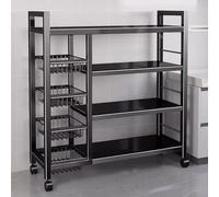 Un rack di stoccaggio in metallo robusto e durevole con 4 strati e 4 cesti a maglia, dotato di rulli e altezza regolabile di 5 centimetri, adatto per garage e cucine (nero, 36x12.6x53in/90x32x135cm)