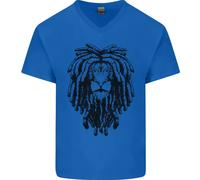 Un Rasta Leone Con Rasta Giamaicano Reggae Uomo Scollo A V Cotone T-Shirt