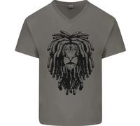 Un Rasta Leone Con Rasta Giamaicano Reggae Uomo Scollo A V Cotone T-Shirt