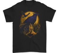 Un Raven & Haunted Casa Luna Halloween Uomo T-Shirt 100% IN Cotone