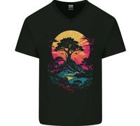Un Retrowave Paesaggio All'Aperto Escursioni Uomo Scollo A V Cotone T-Shirt