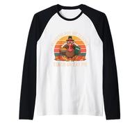 Un Ringraziamento per Il Mio Insegnante Retro Funny Turkey Teach Eat Pie Maglia con Maniche Raglan