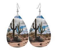 un sacco di cactus orecchini in pelle stampata su entrambi i lati int e forma di gocce d'acqua, creativo, leggero e romanzo, colori vivaci e vivaci.