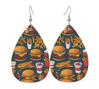 Un sacco di gustosi orecchini in pelle stampata a doppia faccia int e forma di gocce d'acqua, creativo, leggero e romanzo, colori vivaci e vivaci.