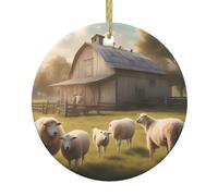 Un sacco di simpatiche pecore in ceramica ornamento rotondo con stampa fronte-retro per le vacanze appeso decorazione souvenir