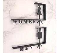 Un segno di toilette per uomini e donne Cartello for bagno in acrilico con freccia 8x5 pollici nero oro for ufficio, parete interna ed esterna(F)