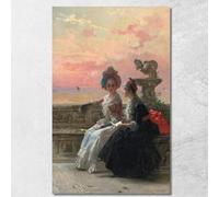 Un Segreto Condiviso Vittorio Matteo Corcos, vmc36 Quadro Stampato su Tela Fine Art, Intelaiato Pronto da Appendere, Alta qualità, 100x60 cm