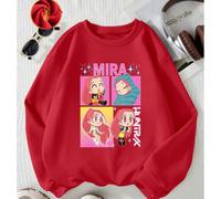 Un semplice disegno a tratteggio di una ragazzina con orecchini di perle che beve una bevanda. Felpa oversize ampia da bambina, versatile per l'autunno/inverno, tessuto spesso, calda fodera in pile, g