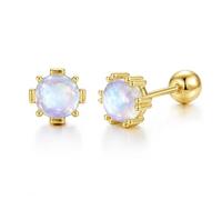 Un semplice ed elegante argento Sterling 925 rotondo occhio di gatto, orecchini delicati piccoli orecchini a vite con pietra di luna, placcati in oro 14 carati, ipoallergenici, gioielli alla moda, da