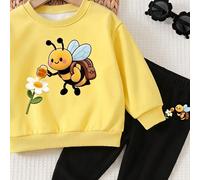 Un set casual di due pezzi elegante e versatile per bambine, con motivi di api e fiori dei cartoni animati, perfetto per il ritorno a scuola e le riunioni 6-9M,9-12M,12-18M,18-24M,2-3Y,3-6MAnimaleTess