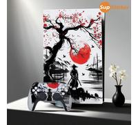 Un set di adesivi per console da gioco in stile samurai con motivo inchiostro, disponibile sia per la versione con unità ottica che per la versione Slim-G. Realizzati in materiale PVC per condotti d'a
