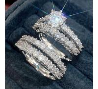 Un set di anelli di fidanzamento da donna in argento 925 a doppio strato brillante per matrimoni, cene, anelli di fidanzamento, accessori squisiti gioielli per le donne tendenze della moda