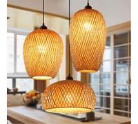 Un set di lampada a sospensione in bambù intrecciata a mano Paralume a doppio strato Lampada da soffitto a lampadario a soffitto cavo intrecciato in bambù con piastra da 30 cm per bar, caffè