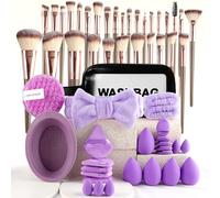 Un set di pennelli da trucco per viso e occhi da 56 pezzi, include 30 pennelli professionali per capelli, braccialetto, spugnette per cipria, ciotola per la pulizia delle uova, per appassionati