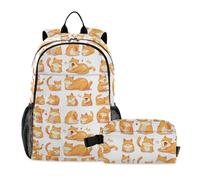 Un set di simpatico zaino arancione con gatto grasso per bambini con borsa per il pranzo (scenario) borsa per la scuola e scatola per il pranzo per ragazzi di età 8-10 anni