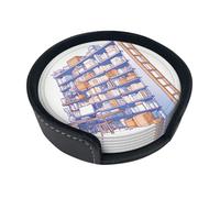 Un set di sottobicchieri eleganti con libreria piena di libri: 6 sottobicchieri in pelle PU ultra morbida con scatola portaoggetti, facili da pulire e resistenti alle macchie, perfetti per casa