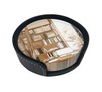 Un set di sottobicchieri eleganti con libreria piena di libri: 6 sottobicchieri in pelle PU ultra morbida con scatola portaoggetti, facili da pulire e resistenti alle macchie, perfetti per casa