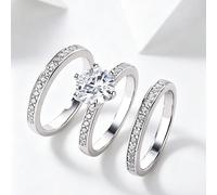 Un set di tre anelli da donna di alta qualità in argento sterling 925 con moissanite da 2 carati, perfetti per l'uso quotidiano e le vacanze. TAGLIA USA 6,TAGLIA USA 7,TAGLIA USA 8,TAGLIA USA 9Argento