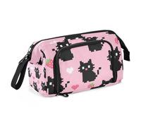 Un simpatico astuccio per matite con gatto nero pixel in stile cartone animato, grande capacità, borsa leggera per ragazzi che tornano a scuola