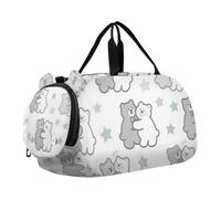 Un simpatico borsone grigio con orsacchiotto per bambini, con scomparto per scarpe, multifunzionale, per viaggi, sport, borsone e weekender