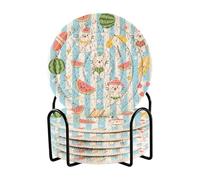 Un simpatico cartone animato bianco vacanza gatto sottobicchieri set con supporto set di 6 sottobicchieri per bevande Porta Vasos