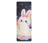 Un simpatico cartone animato coniglio bianco tappetino yoga naturale per la casa stampato, antiscivolo, tappetino asciugamano yoga e borsa tapete para ejercicio 180,3 x 66 cm