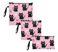 Un simpatico cartone animato nero pixel gatto 3 pezzi riutilizzabile cerniera snack bag impermeabile borsa di emergenza per il lavoro ufficio viaggi picnic