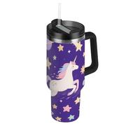 Un simpatico cartone animato viola cosmico unicorni vuoto bocca larga ragazze bottiglia d'acqua tappo a prova di perdite e cannuccia tazza decorativa con manico per scuola, sport, asilo nido