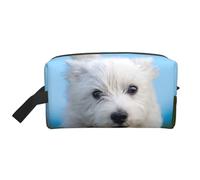 Un simpatico cucciolo di West Highland Terrier che corre, organizer per cosmetici di grande capacità, borsa da viaggio per il trucco da donna