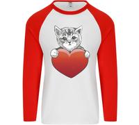 Un Simpatico Gatto Con Un Cuore Amore Valentines Giorno Uomo L/S Baseball Maglia
