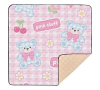 Un simpatico orso blu a cartoni animati grande robusto tappetino da gioco per bambini per pavimento comodo pieghevole pancia tempo tappetino attività per neonati neonati bambini, 127 x 127 cm tapete