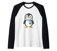 Un Simpatico Pinguino con Una Sciarpa Blu sul Ghiaccio Maglia con Maniche Raglan