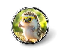 Un simpatico riccio che indossa occhiali, piccolo bottone rotondo, spilla da bavero, spilla per borsa, 1 pollice, accessori per magliette