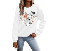 Un simpatico stile autunnale stampato girocollo con cappuccio per le donne del Ringraziamento e Halloween Pullover da donna maglioni larghi maglione da donna felpe oversize, bianco, L