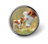 Un simpatico vitello e la sua mamma, piccolo bottone rotondo, spilla da bavero, spilla per borsa, 1 pollice, accessori per camicie