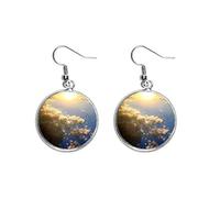 un sole arancione blu cielo nuvole orecchino d'argento., Ceramica Argento