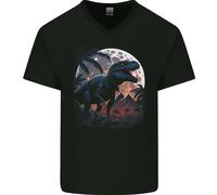 Un T-Rex Davanti Alla Luna Maglietta In Cotone A V Per Uomo