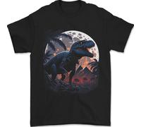 Un T- Rex IN Anteriore Di The Moon Dinosauri Uomo T-Shirt 100% Cotone